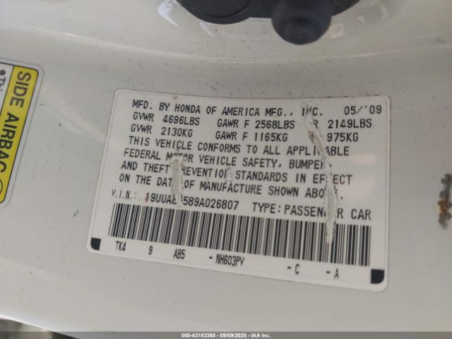 2009 ACURA TL 19UUA86589A026807 Photo 8