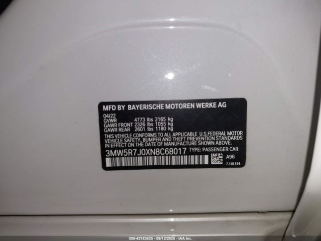 2022 BMW 330I 3MW5R7J0XN8C68017 Photo 8