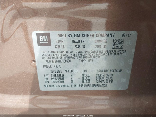 Buick luv mfi, vvt: variable valve timing, alum, e85 max 2017 KL4CJBSB1HB130500 Image 9