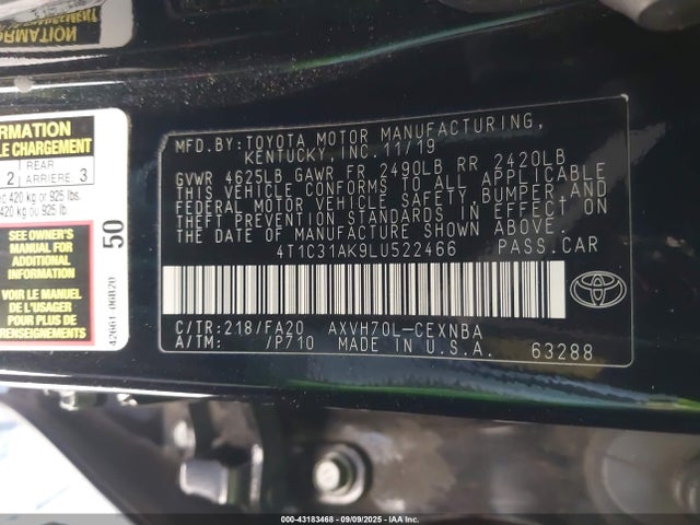 4T1C31AK9LU522466 Toyota Camry Le Hybrid