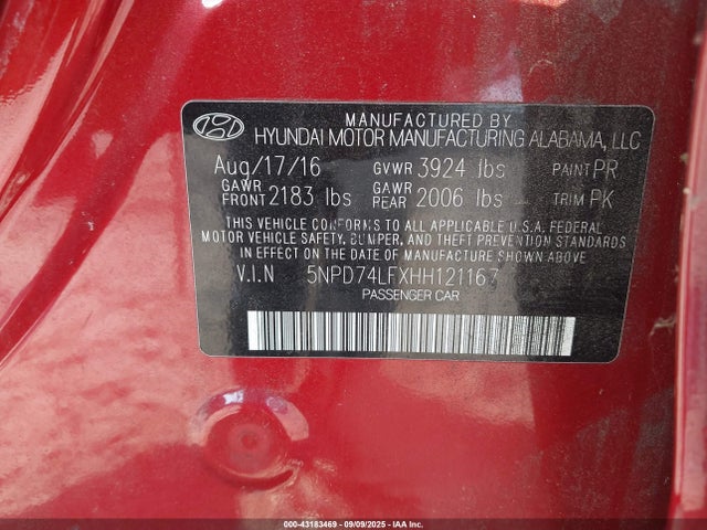 5NPD74LFXHH121167 Hyundai Elantra