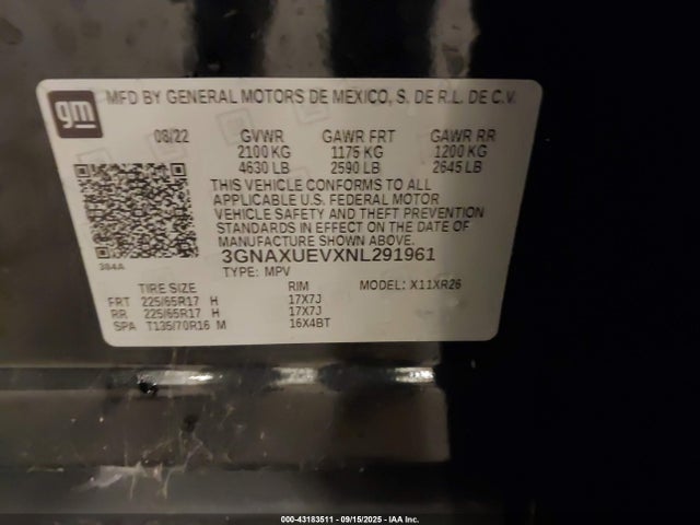 3GNAXUEVXNL291961 Chevrolet lyx