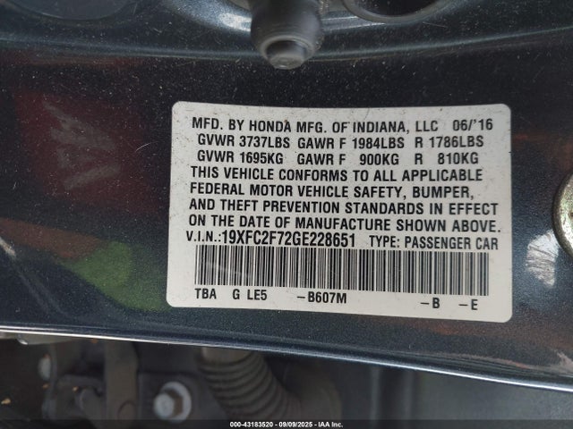 Honda k20c2 2016 19XFC2F72GE228651 Image 9