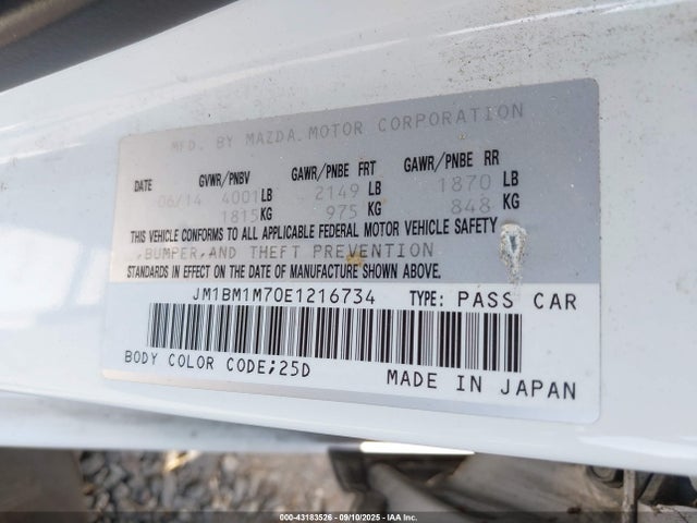 JM1BM1M70E1216734 Mazda pe