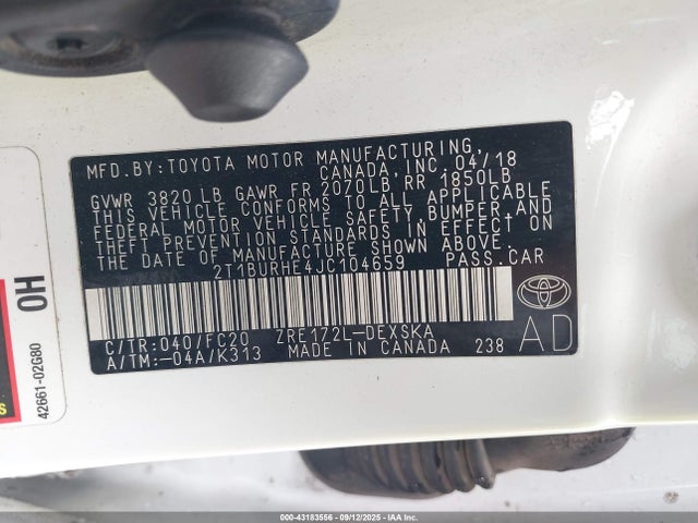 2T1BURHE4JC104659 Toyota 2zr-fe