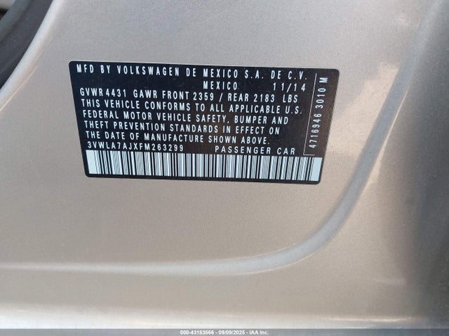 Продаж на аукціоні авто 2015 Volkswagen Jetta 2.0l Tdi S, vin: 3VWLA7AJXFM263299, номер лоту: 43183566