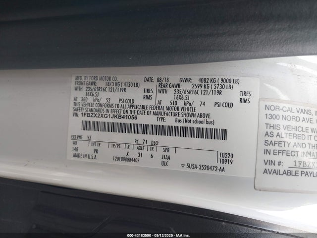 Ford Transit-350 Xl 2018 1FBZX2XG1JKB41056 Image 9