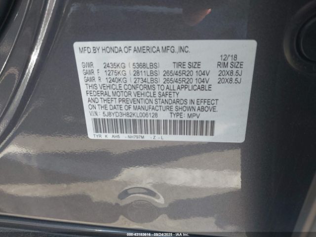 2019 ACURA MDX 5J8YD3H82KL006128 Photo 8