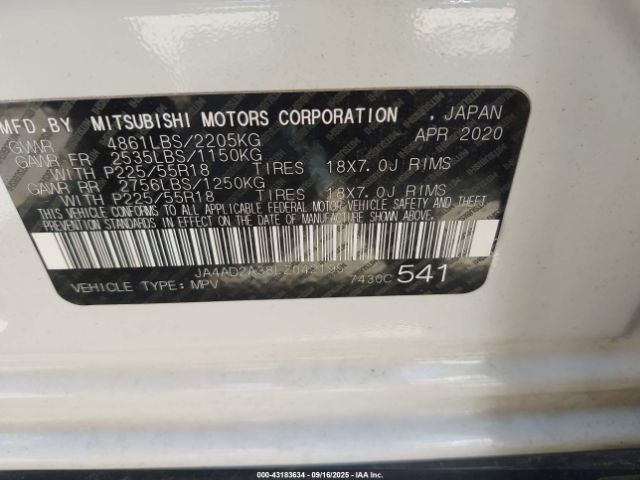 2020 MITSUBISHI OUTLANDER JA4AD2A38LZ042195 Photo 8