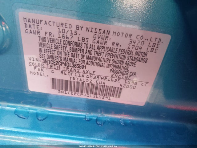 Nissan VERSA NOTE 2016 3N1CE2CP4GL365591 Image 9