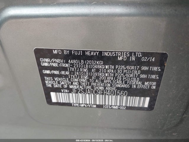 Subaru 2.5na u5 2015 JF2SJADC9FH401560 Image 9