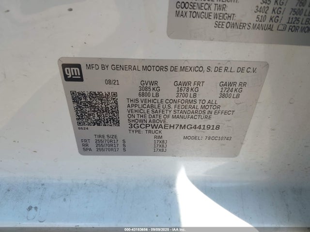 3GCPWAEH7MG441918 Chevrolet lv3 - gen 5, sidi, vvt, max alum