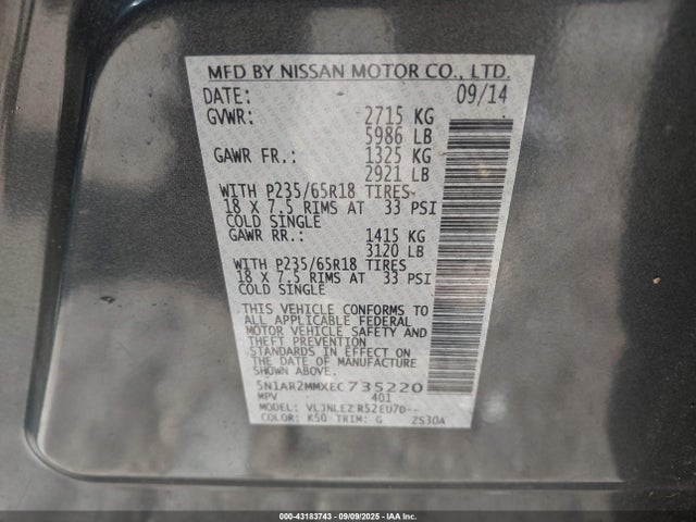 Nissan Pathfinder 2014 5N1AR2MMXEC735220 Image 9