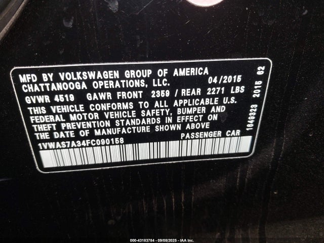 Volkswagen Passat 2015 1VWAS7A34FC090158 Image 9