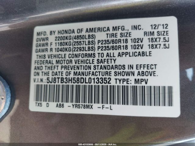 2013 ACURA RDX 5J8TB3H58DL013352 Photo 8