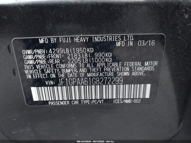 Subaru 2.0l na 2016 JF1GPAA61G8272299 Image 9
