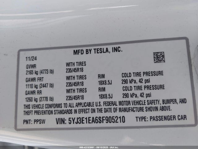 2025 TESLA MODEL 3 5YJ3E1EA6SF905210 Photo 8