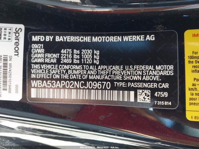 WBA53AP02NCJ09670 BMW 430I