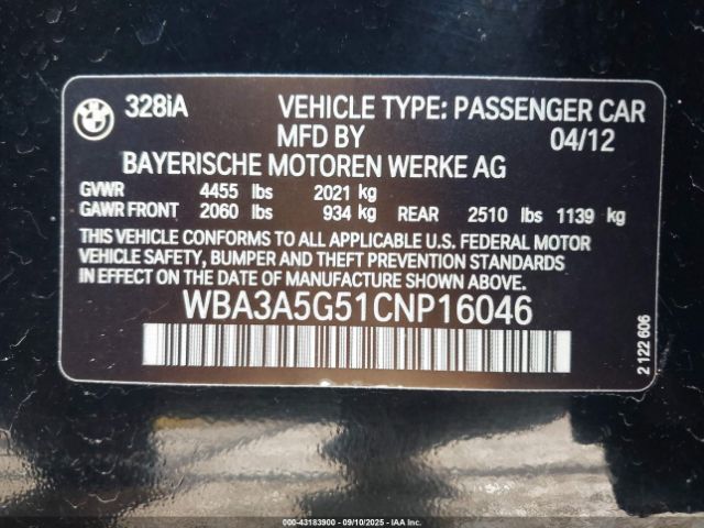 2012 BMW 328I WBA3A5G51CNP16046 Photo 8