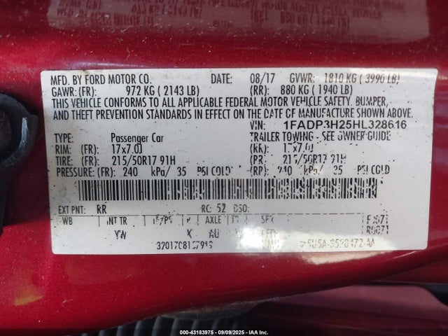 1FADP3H25HL328616 Ford 2.0l gdi