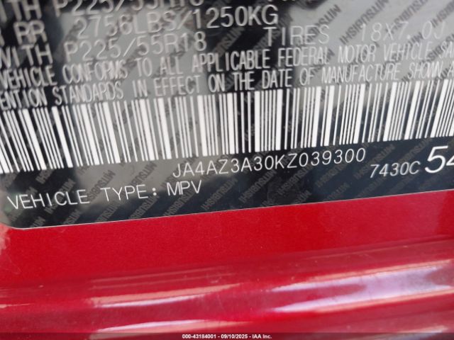 2019 MITSUBISHI OUTLANDER JA4AZ3A30KZ039300 Photo 8