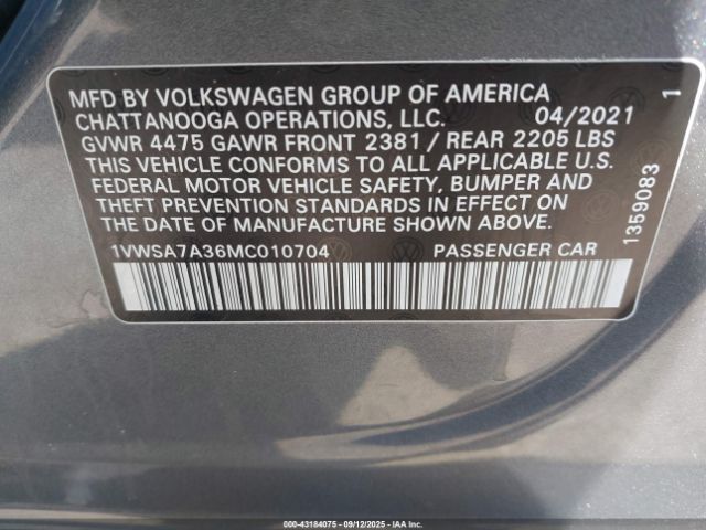 2021 VOLKSWAGEN PASSAT 1VWSA7A36MC010704 Photo 8