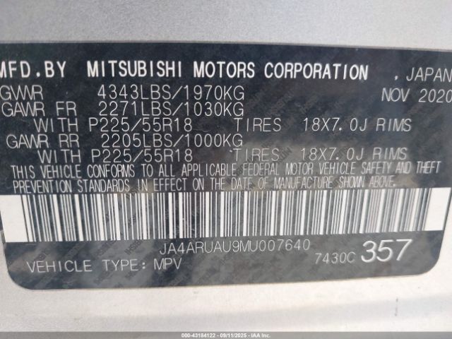 2021 MITSUBISHI OUTLANDER SPORT JA4ARUAU9MU007640 Photo 8