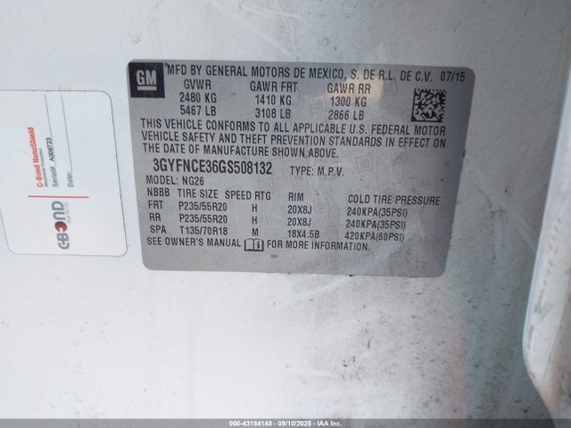 2016 CADILLAC SRX 3GYFNCE36GS508132 Photo 8