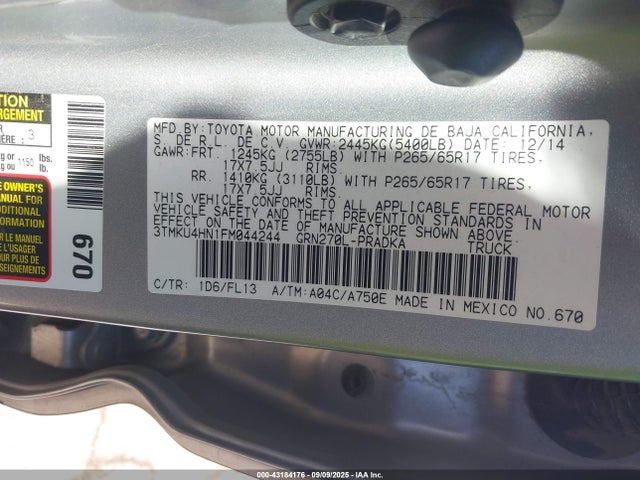 3TMKU4HN1FM044244 Toyota 1gr-fe