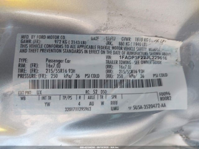 2018 FORD FOCUS 1FADP3F22JL229616 Photo 8