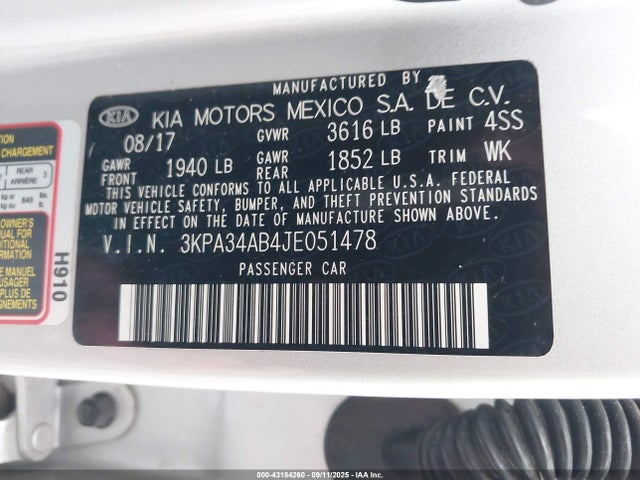3KPA34AB4JE051478 KIA gdi gamma