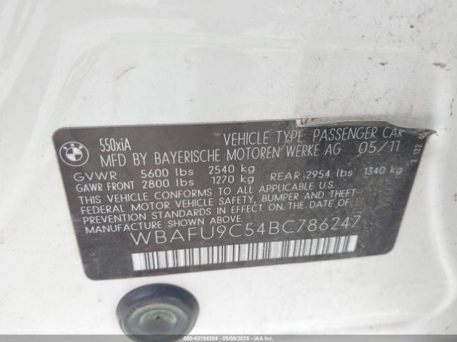2011 BMW 550I WBAFU9C54BC786247 Photo 8