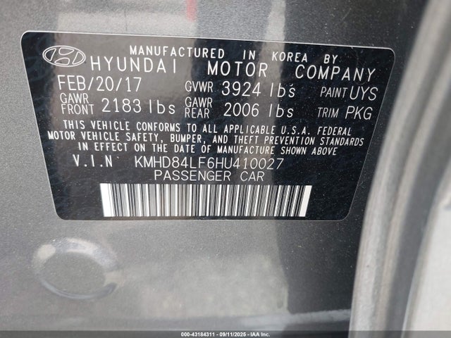 KMHD84LF6HU410027 Hyundai Elantra