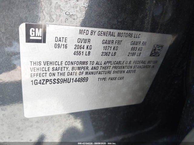 1G4ZP5SS9HU144869 Buick lgx -di: direct injection - vvt: variable valve timing - alum - gen 2