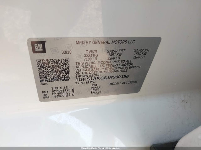 2018 Gmc Yukon Sle მანქანა იყიდება აუქციონზე, vin: 1GKS1AKC8JR300356, აუქციონის ნომერი: 43184340