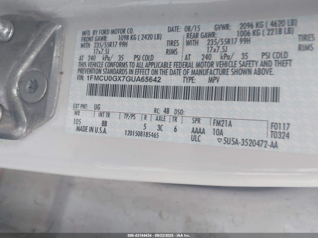 1FMCU0GX7GUA65642 Ford Escape