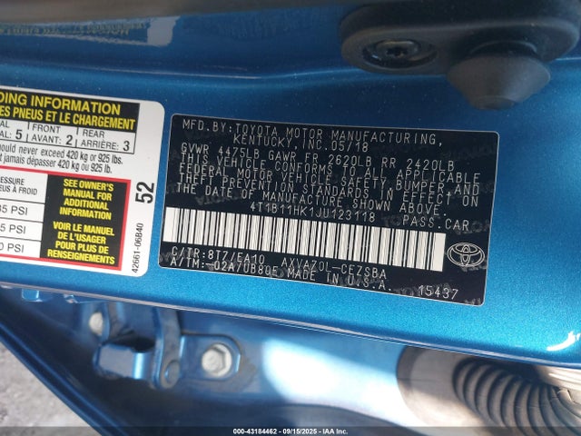 4T1B11HK1JU123118 Toyota a25a-fks