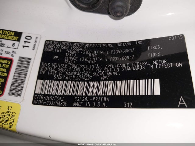 5TDKZ3DC1KS014297 Toyota 2gr-fks