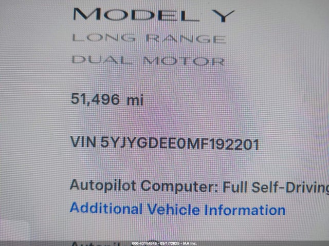5YJYGDEE0MF192201 Tesla Model Y