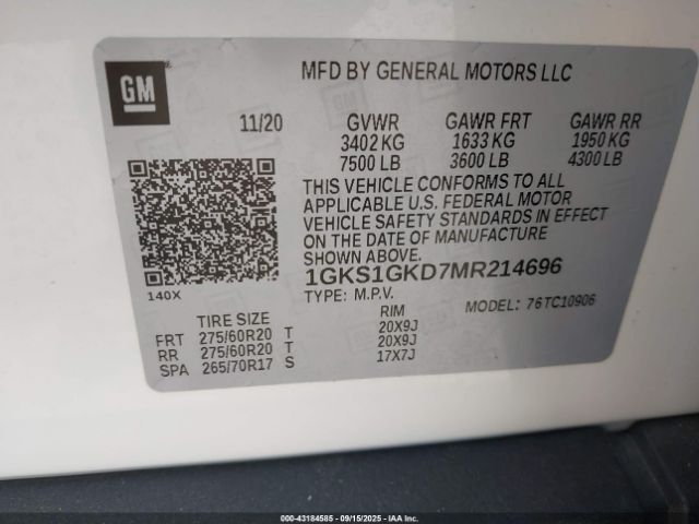 2021 GMC YUKON XL 1GKS1GKD7MR214696 Photo 8