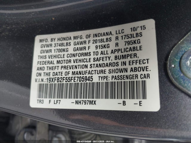 19XFB2F55FE705945 Honda r18z1