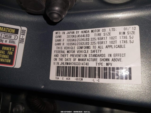 2012 HONDA CR-V JHLRM4H76CC014740 Photo 8