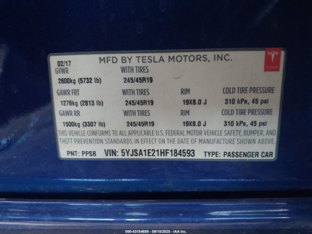 2017 TESLA MODEL S 5YJSA1E21HF184593 Photo 8