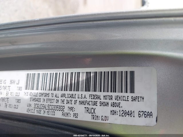 Aukcja sprzedaży 2012 Ram 2500 Laramie, vin: 3C6UD5NL5CG335932, numer aukcji: 43184771