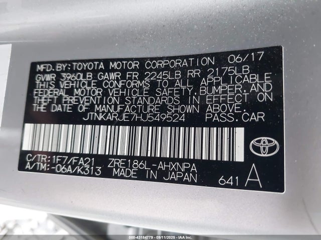 JTNKARJE7HJ549524 Toyota 2zr-fae