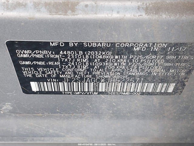 JF2SJAGCXJH522571 Subaru naturally aspirated u5