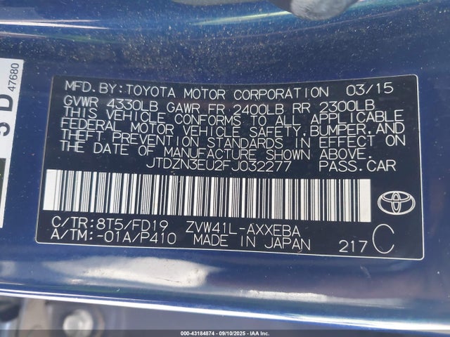 Toyota 2zr-fxe+5jm 2015 JTDZN3EU2FJ032277 Image 9
