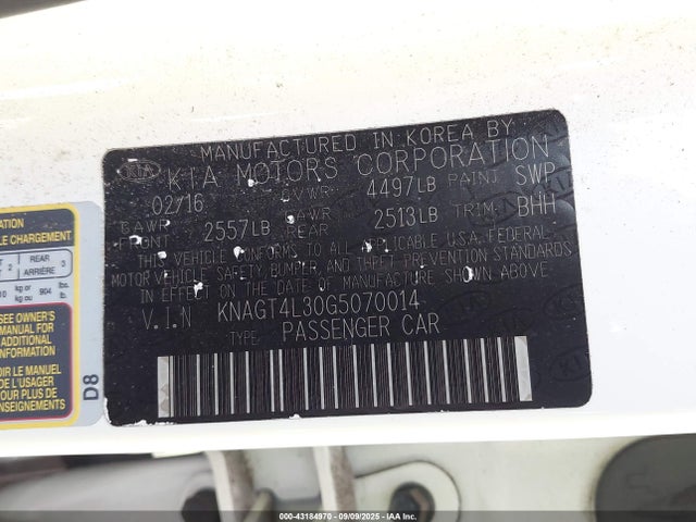 KNAGT4L30G5070014 KIA gdi theta ii