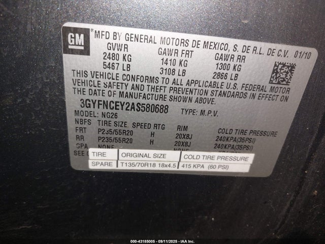 2010 CADILLAC SRX 3GYFNCEY2AS580688 Photo 8