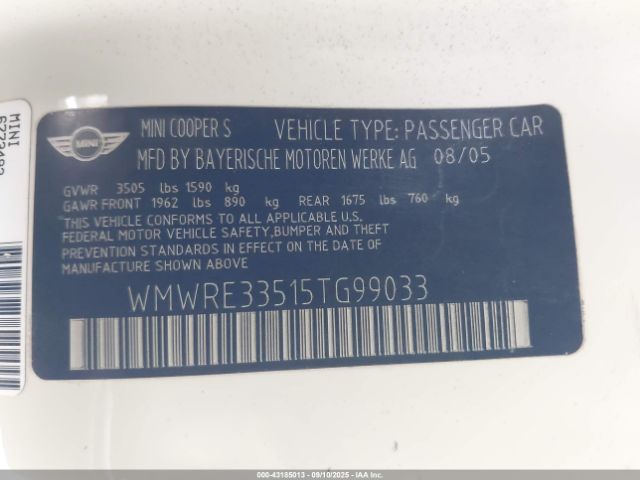 2005 MINI COOPER S WMWRE33515TG99033 Photo 8